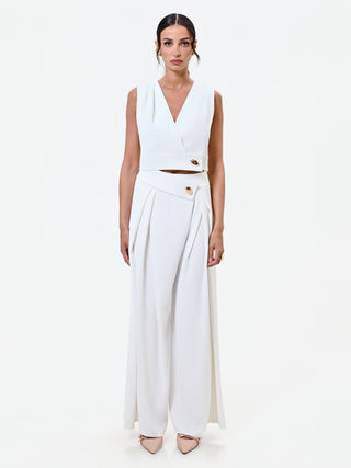 Gilet bianco cropped con bottone design