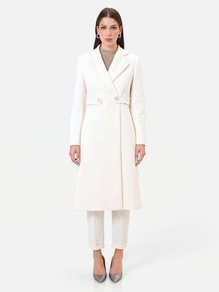 Cream Midi Coat with Peak Lapels