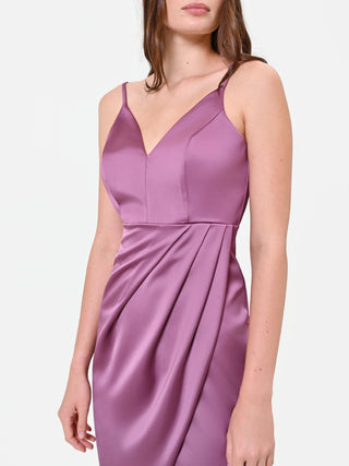 Robe midi vieux rose à drapé portefeuille