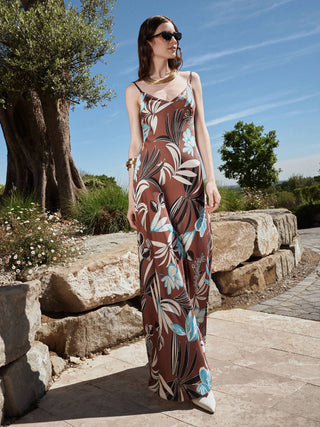 Chocolate Botanical Print Maxi Dress
