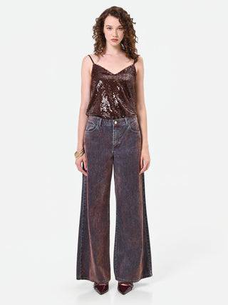 Brown Wide-Leg Jeans with Contrast Side Stripe