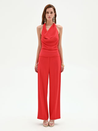 Top rosso fragola in cadi con scollo drappeggiato