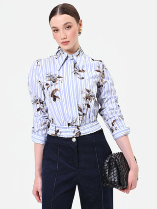 Camicia cropped a righe e fiori