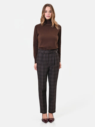 Pantalone in misto viscosa marrone a quadri