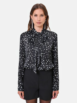 Blusa nera a pois con nastro lavallière