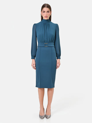 Teal Green Draped Sheath Dress