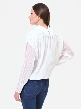 Blouse plissée à manches longues crème