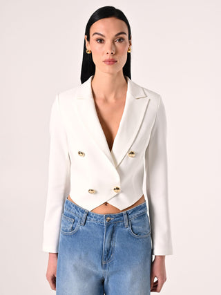 White Double-breasted Jacket in Technical Fabric