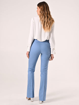 Denim-effect Flared Trousers in Light Blue