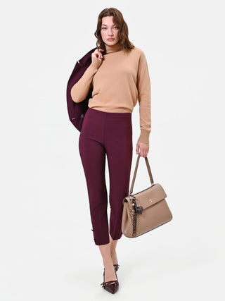 Burgundy Cropped Trousers with Buttoned Hems