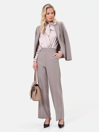 Pantalone a vita alta in misto viscosa tortora beige