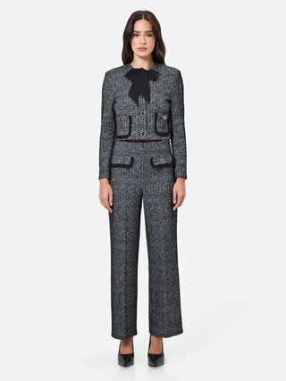 Black Bouclé Trousers with Patch Pockets