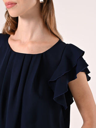 Blusa con Maniche ad Aletta Blu Navy