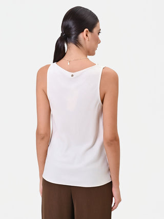 Canotta panna con scollo drappeggiato