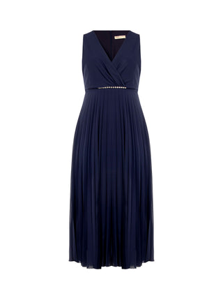 Abito Curvy plissé blu navy con scollo incrociato