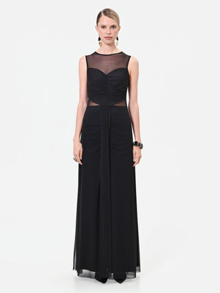 Schwarzes Maxikleid mit Tüll-Details