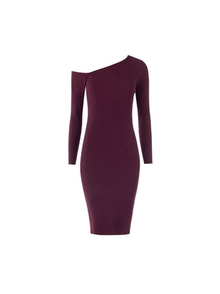 Burgundy viscose blend knit dress with cut-out details