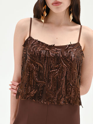 Mono chocolate con lentejuelas y flecos