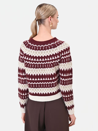 Jacquard-Pullover in Bordeaux mit geometrischem Muster