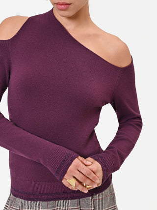 Maglia in viscosa bordeaux con scollo asimmetrico