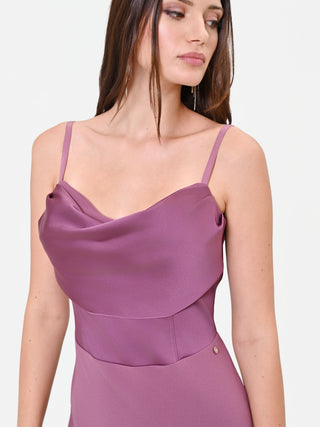 Abito lungo rosa antico con scollo drappeggiato