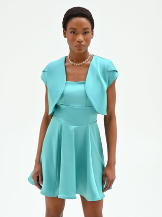 Coprispalla bolero turchese azzurro con maniche a cappuccio