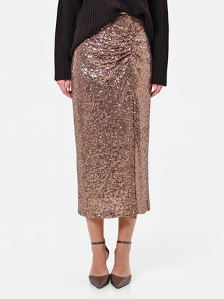 Burgundy Draped Sequin Midi Skirt