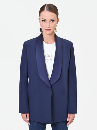 Navy Blue Shawl Collar Jacket