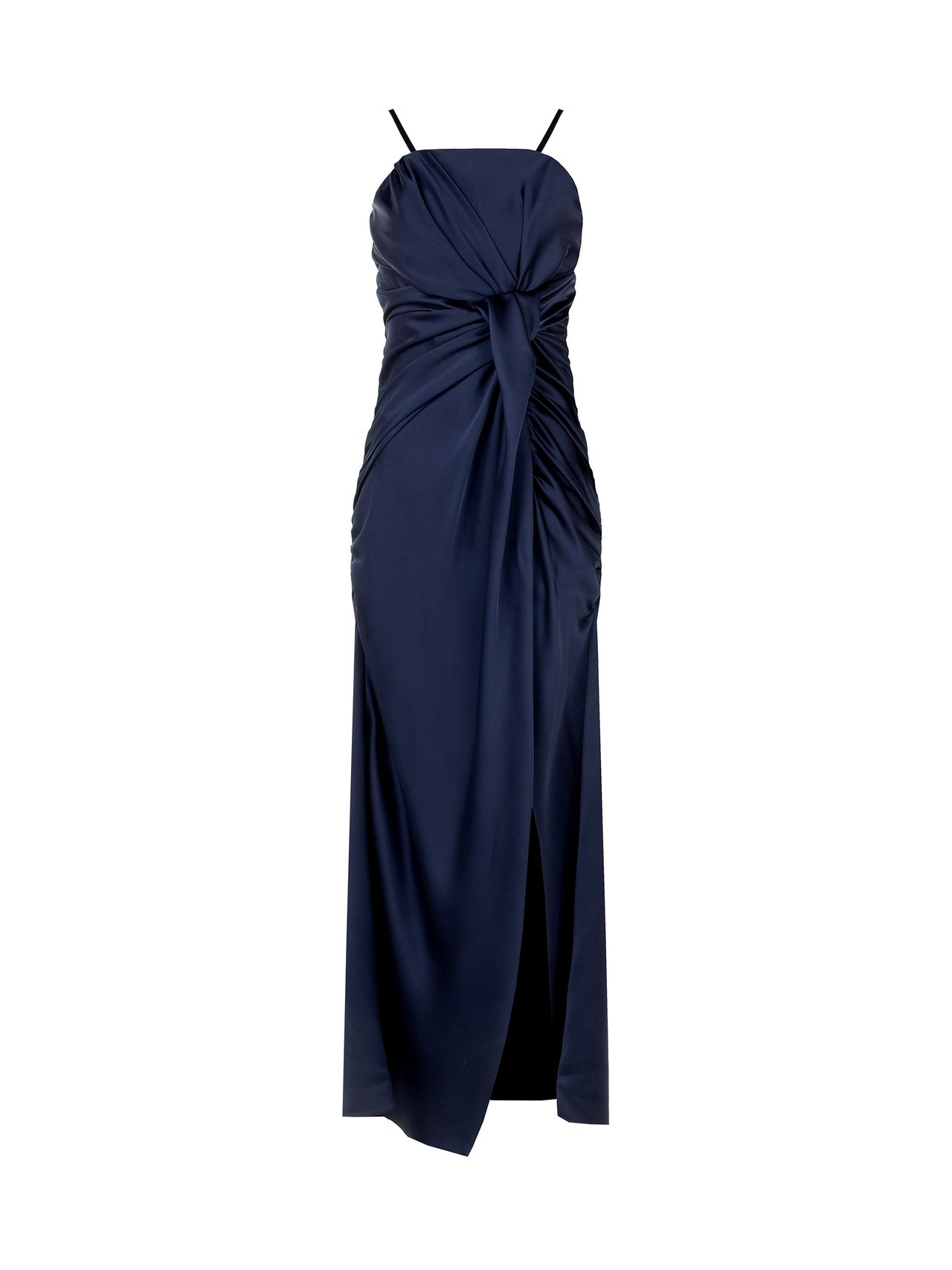 Navy Blue Draped Maxi Dress with Knot Detail – Rinascimento