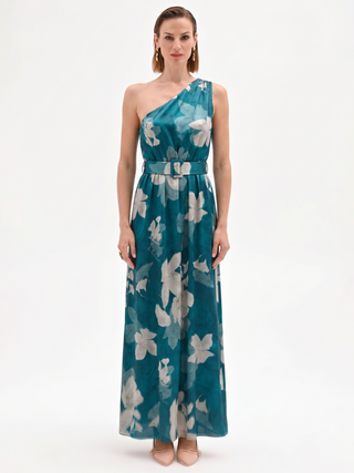 Long Dress with Teal Floral Print
