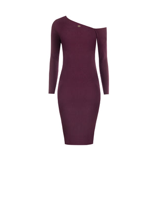 Burgundy viscose blend knit dress with cut-out details