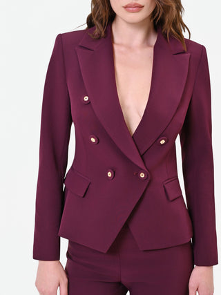 Burgundy Red Double-Breasted Jacket with Jewel Buttons