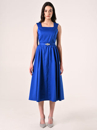 Abito Midi in Misto Cotone Blu Cina