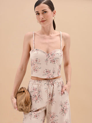 Floral Print Denim Bustier Top