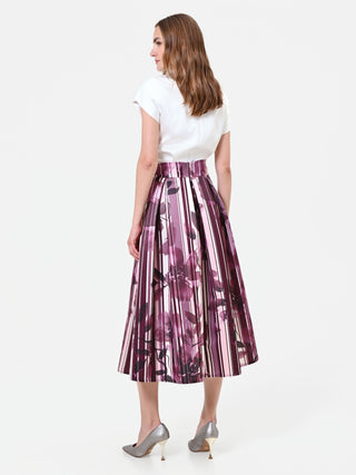 Plissee-Midirock mit floralem Print in Bordeauxrot