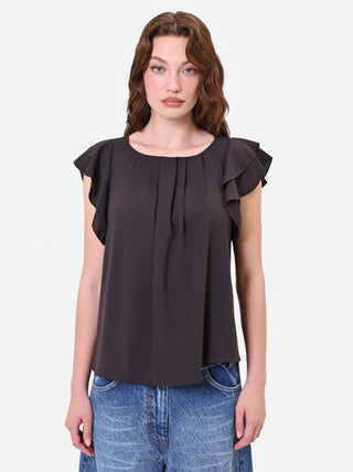Blouse fluide marron à volants