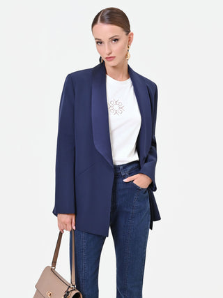 Navy Blue Shawl Collar Jacket