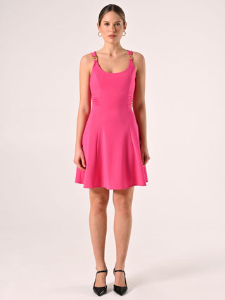 Robe évasée fuchsia à bretelles bijoux