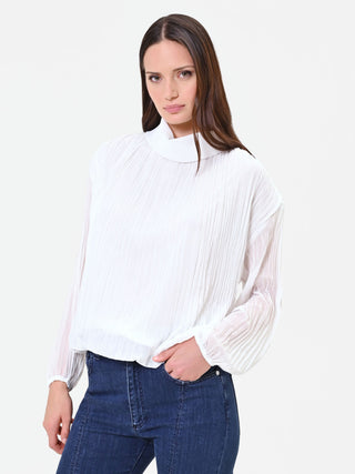 Blouse plissée à manches longues crème