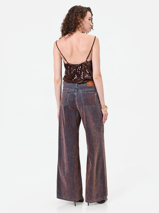 Brown Wide-Leg Jeans with Contrast Side Stripe