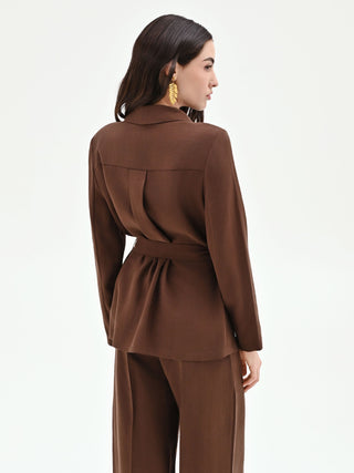 Chocolate Belted Shawl Lapel Jacket