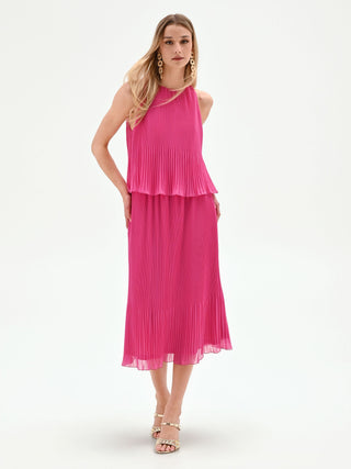 Robe midi fuchsia plissée