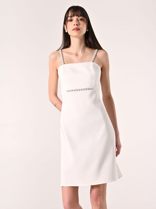 White Sheath Dress with Rhinestone Details