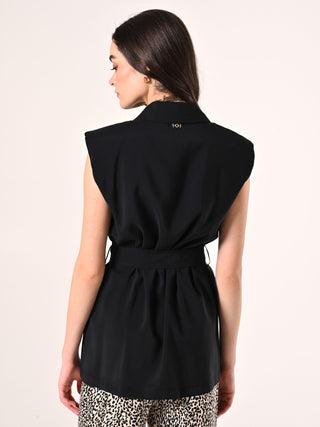 Black Viscose-Blend Waistcoat