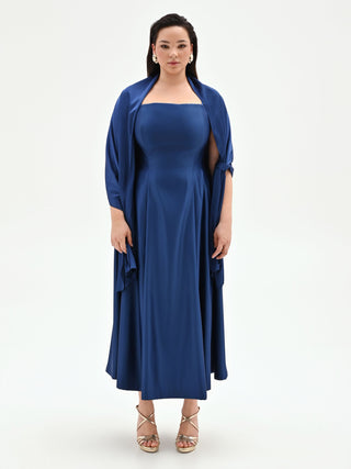 Bright Blue Plus Size Satin Stole with Ring