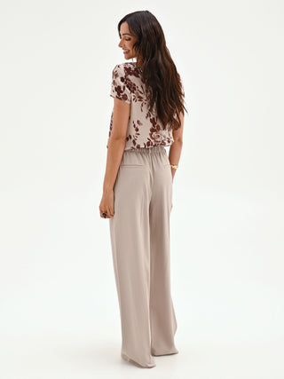 Pressed-Crease Taupe Palazzo Trousers
