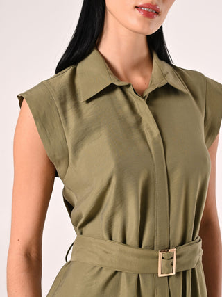 Military Green Viscose Chemise Dress
