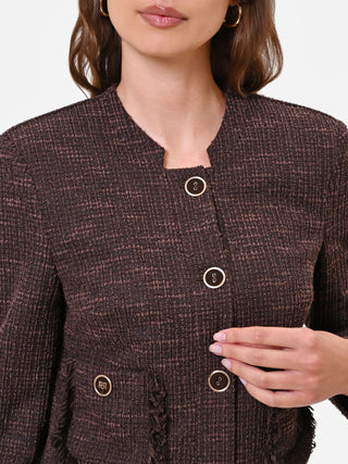 Dark Brown Cropped Basketweave Jacket
