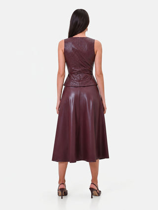 Abito midi in similpelle rosso bordeaux