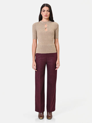Gold Viscose Top with Cut-Out and Jewel Buttons